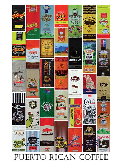 COFFEE POSTER of Puerto Rican Brands. A Collage of 35 Coffee Bags From ...