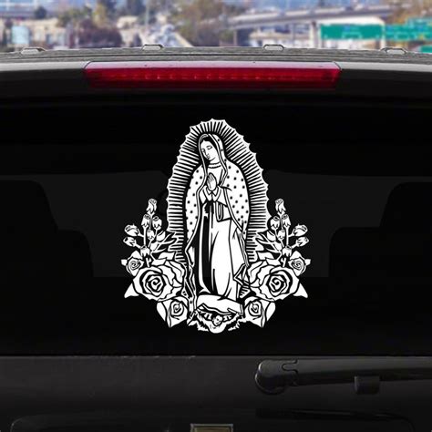 Virgin Mary Decal With Flowers Sticker For Your Car Virgen Etsy