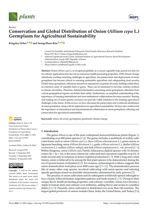 Pdf Conservation And Global Distribution Of Onion Allium Cepa L