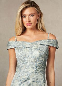 Upstudio Payne Dusty Blue Mermaid Off The Shoulder Jacquard Dress