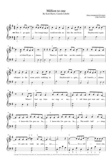 Million To One Arr Antje Günther By Camila Cabello Sheet Music For Easy Piano At Sheet Music