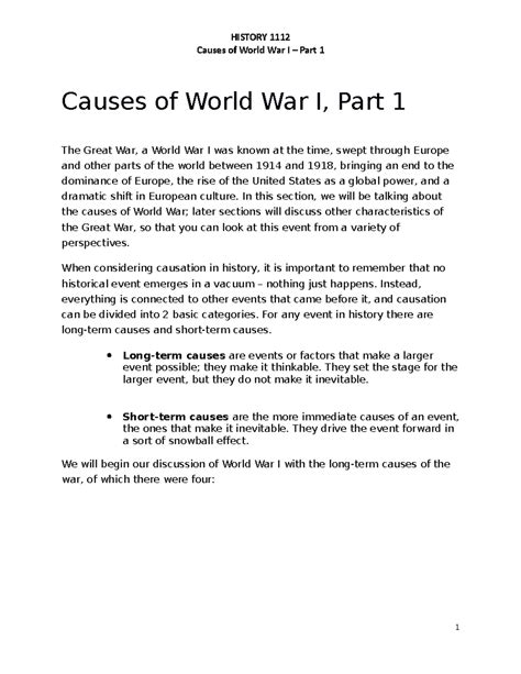 Hist 1112 Causes Of World War I Part 1 Causes Of World War I