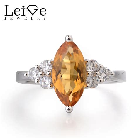 Leige Jewelry Natural Citrine Ring Engagement Ring Marquise Cut Yellow