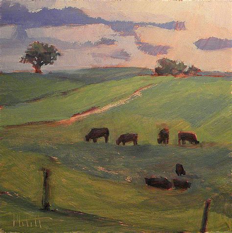 Heidi Malott Original Paintings: Cow Painting Morning Pasture Rural Landscape Daily Art