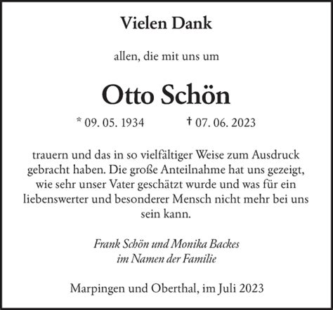 Traueranzeigen von Otto Schön Saarbruecker Zeitung Trauer de