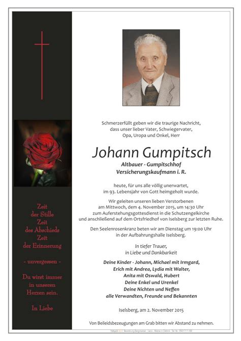 Todesanzeige Johann Gumpitsch Trauer Link