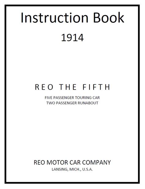 Instruction Book Reo The Fifth Touring Car Runabout Reoclub Org