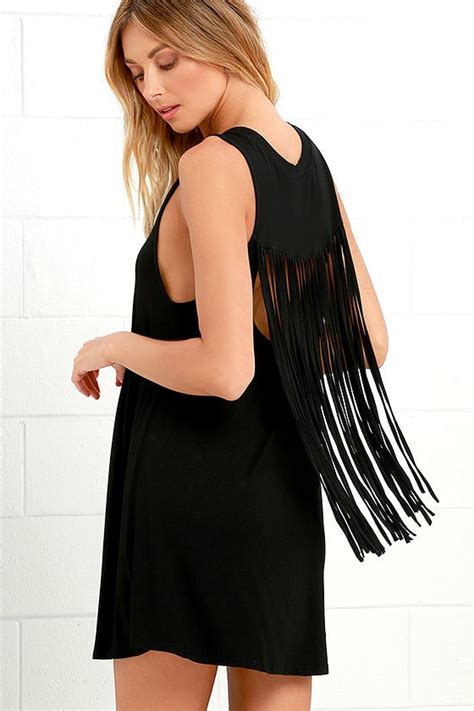 Cute Black Dress Lbd Swing Dress Fringe Dress 4800 Lulus