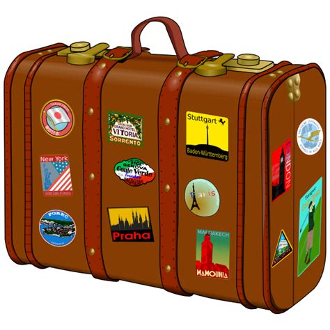 Suitcase With Travel Stickers Vector Drawing Free Svg