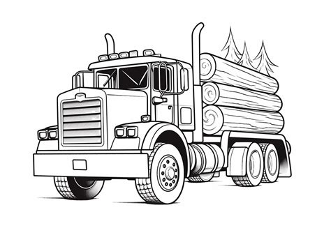 Easy And Engaging Log Truck Coloring Coloring Page