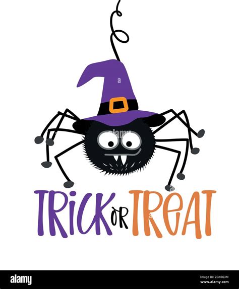 Trick Or Treat Text With Cute Spider With Witch Hat Happy Halloween