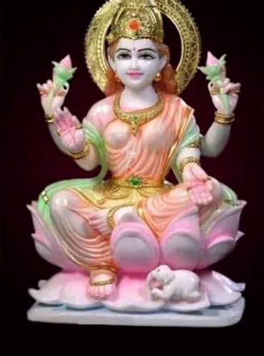 Painted Hindu Multicolor Marble Laxmi Statue For Worship Size 2 Feet