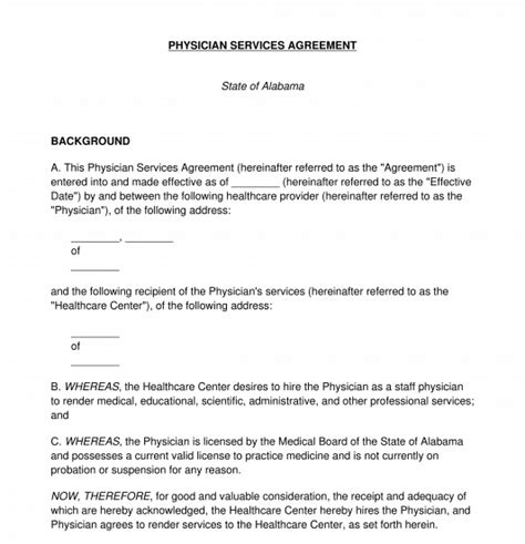 Physician Services Agreement Template Word And Pdf