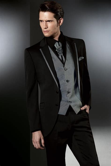 Black Silver Two Button Slim Fit The Best Man Suits For Wedding Groom Tuxedos Men Wedding Suits