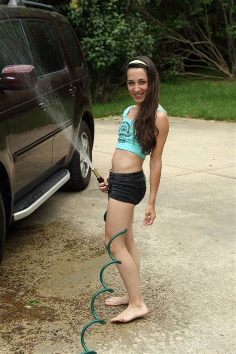 Grey Eyed Brunette Washing Car Outdoors And XXX Dessert Picture 2