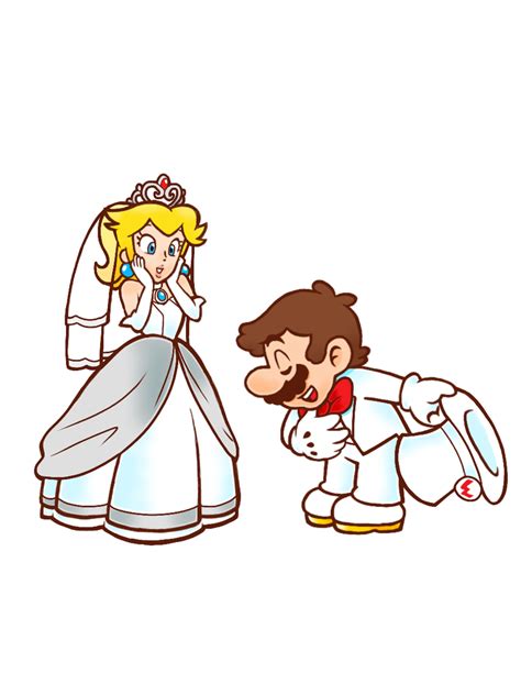 Mario And Princess Peach In Their Wedding Gowns One Is Looking At The Other