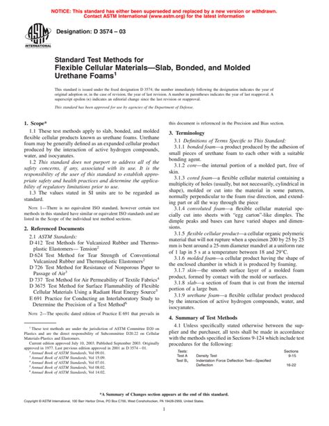 Astm D3574 03 Standard Test Methods For Flexible Cellular Materials