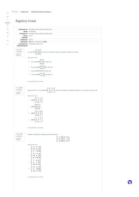 Modalidad de exámenes Semana 1 Algebra Lineal Álgebra lineal Pregunta