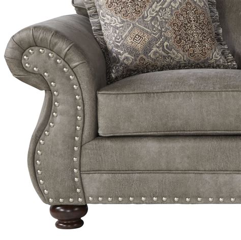 Leinster Faux Leather Upholstered Nailhead Sofa in Stone Gray ...