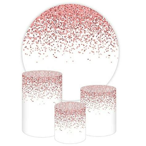 Pink Glitter Round White Birthday Party Backdrop Kit Adornos