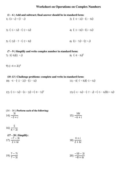 Operations Of Complex Numbers Worksheet Live Worksheets Worksheets