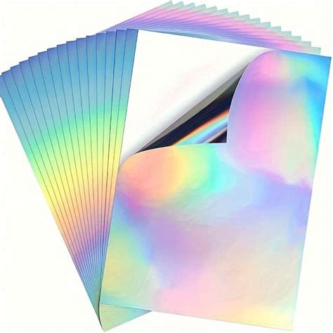 20 Hojas De Papel Adhesivo De Vinilo Holográfico A4 Etiquetas