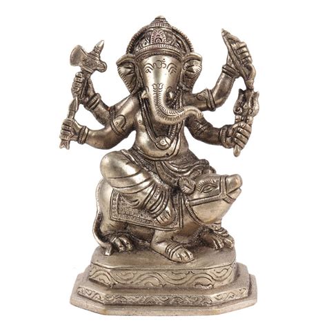 Brass Lord Ganesh Statue Sitting On Mushak Vahan