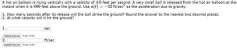 Solved A Hot Air Balloon Is Rising Vertically With A Chegg