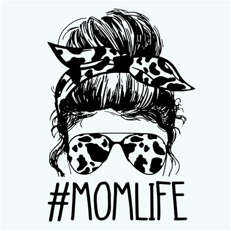 Momlife Cow Png Messy Bun Mom Life Png Sublimation Png Etsy