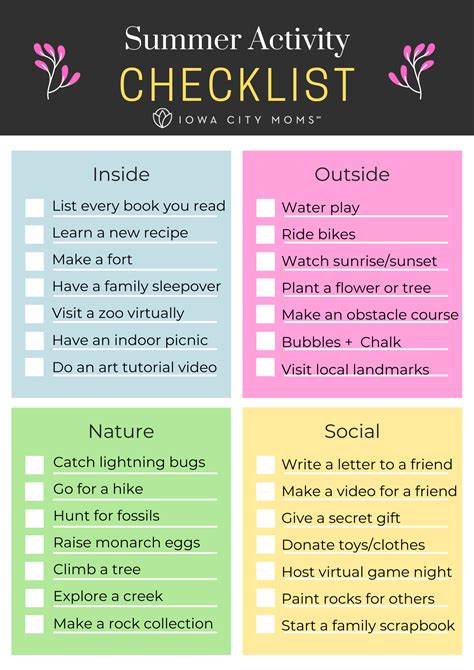 Summer Activity Checklist For Families