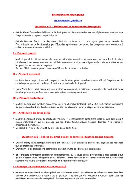 Fiche Revision Droit Penal Pdf Fiche R Vision Droit P Nal