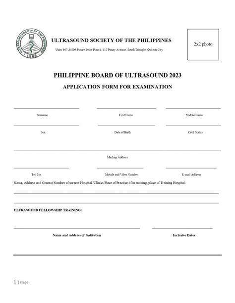 Ultrasound Society Of The Philippines Application Form For Examination