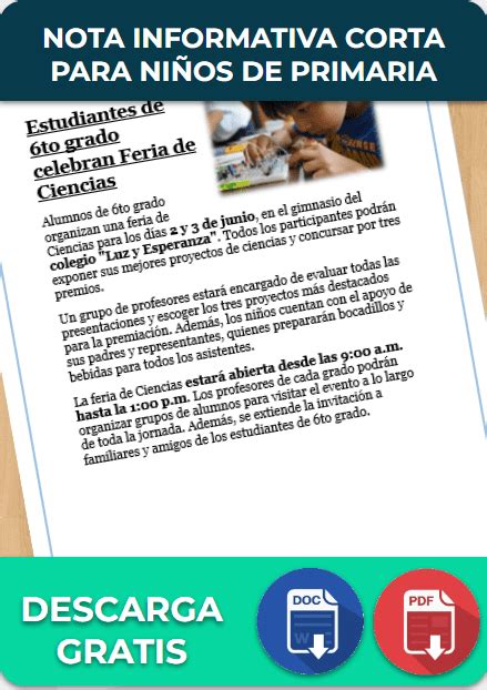 Nota informativa para niños de primaria Ejemplos Plantillas Word