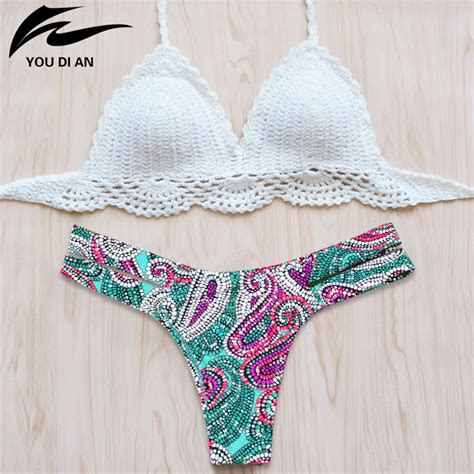 Bikinis Mujer Sexy Crochet Bikini Swimwear Women Set Swimsuit Handmade Knitted Bathing Suit