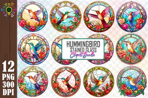 Stained Glass Window Hummingbird Clipart Graphic By MICON DESIGNS