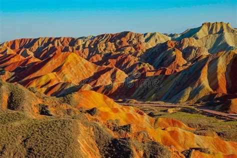 Drone Stunning Aerial View Of Unique Striped Mountains In China At