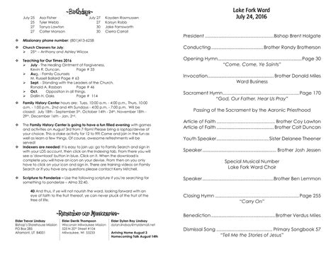 Lds Sacrament Meeting Program Template Sample Design Layout Templates