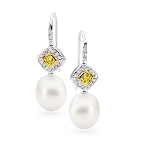 Yellow Diamond And Pearl Earrings Van Bercken Jewellery