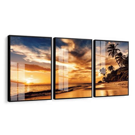 Quadro Decorativo Praia P R Do Sol Paisagem Coqueiros X