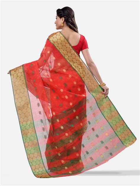 Buy Online Bengal Cotton Handloom Tant Saree Red Saris In Kolkata