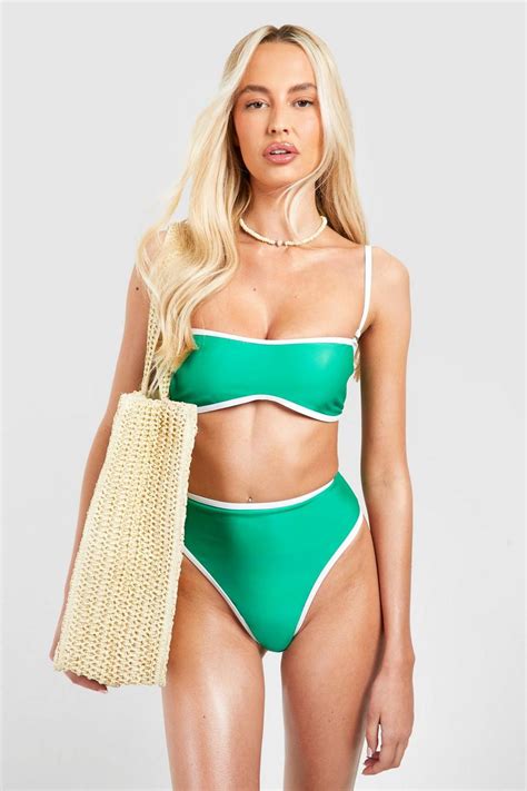 Tall Contrast Binding High Waist Bikini Set Boohoo Uk