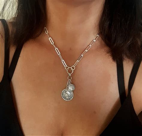 Silver Coin Necklace Silver Link Necklace Boho Coin Necklace