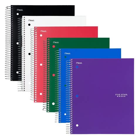 Five Star 5 Subject College Ruled Spiral Notebook Colors May Vary 1