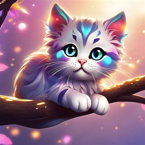 Premium Ai Image Cute Mystical Cat On Tree Branch