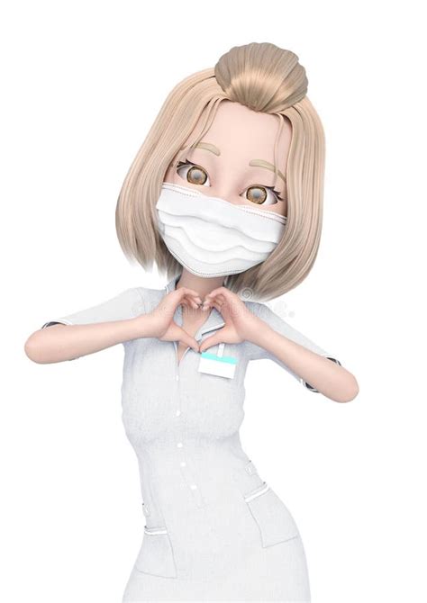 La Bande Dessinée Blonde D infirmière Avec Le Masque Fait Une Pose De Main En Forme De Coeur Qui