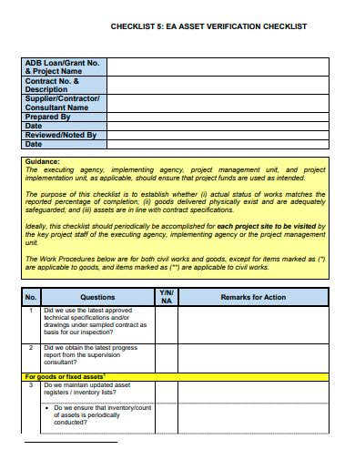 Free Verification Checklist Samples In Pdf Ms Word