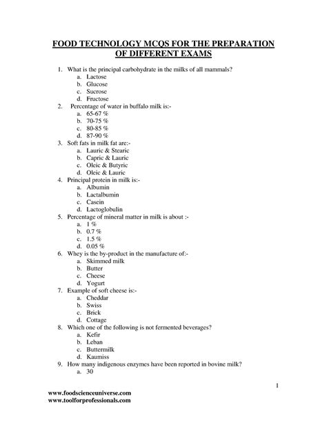 FST MCQS 3 With Answers Key 1 1 Foodscienceuniverse FOOD TECHNOLOGY