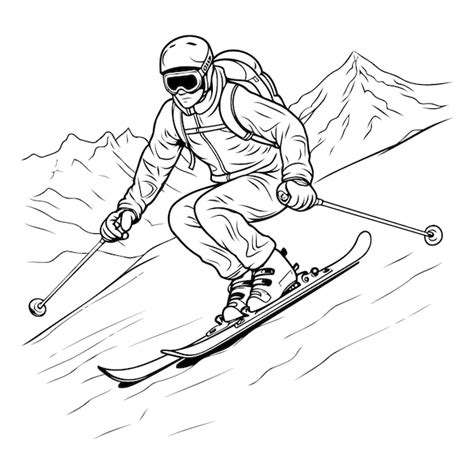 Premium Vector Skier Skiing Downhill Vector Black And White Hand