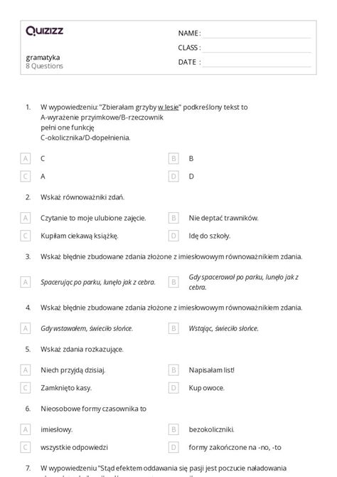 Ponad 50 Gramatyka I Ortografia Arkuszy Roboczych Dla Klasa 8 W Quizizz