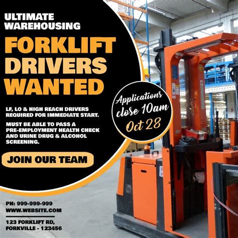 Forklift Drivers Wanted Poster Template Postermywall